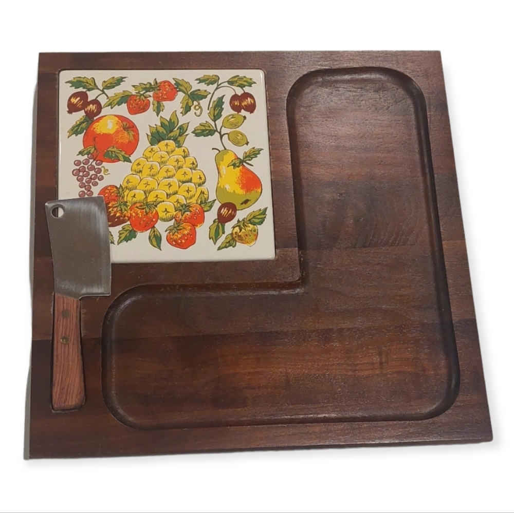 Vermillion Walnut Cheese and Meat Board Vintage 70s Charcuterie